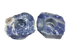 Pair of polished sodalite tealight holders