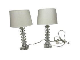 Pair of clear resin table lamps