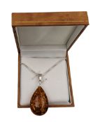 Silver pear shaped Baltic amber pendant necklace