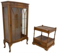 Yew wood bow-front display cabinet