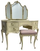 French classic design cream painted serpentine fronted dressing table with acanthus moulded edge