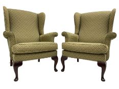 Pair of late 20th century hardwood-framed wingback armchairs