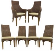 Set of six (4+2) wicker dining chairs