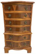 Georgian design small yew wood serpentine chest-on-chest