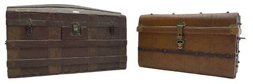 Early 20th stained dome-top and metal bound travelling trunk (W77cm D41cm H46cm); and a mid-20th cen