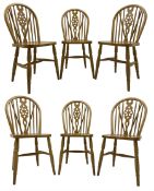 Set of six solid beech Windsor design dining chairs