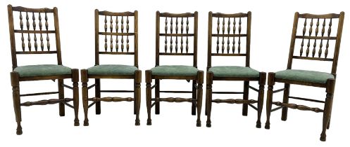 Set of five Lancashire design elm spindle back chairs
