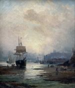 William Anslow Thornley (British fl.1858-1898): Ship at Upgang Whitby by Moonlight