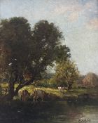 William Ashton (British 1853-1927): Cattle Watering in a River Landscape