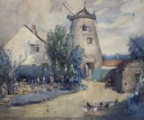 Percy Morton Teasdale (Staithes Group 1870-1961): Windmill Farmstead with Chickens Feeding