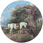Circle of James Ward RA (British 1769-1859): Pony and Dogs at the Cottage Stile
