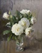 John Richard Townsend (British 1930-): Still Life of White Roses in a Glass