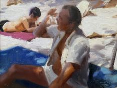 John Richard Townsend (British 1930-): 'Self Portrait' on the Beach