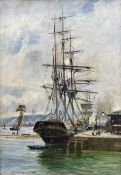 Charles James Lauder (Scottish 1841-1920): Tall Ship at the Quayside