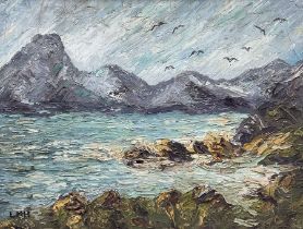 Letitia Marion Hamilton (Irish 1878-1964): Seabirds above a Rocky Coast