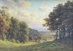 Henry Cheadle (British 1852-1910): Sheep Grazing in a Woodland Pasture