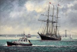 Jack Rigg (British 1927-2023): Departure of the 'Sail Training Ship Winston Churchill' from Hull on