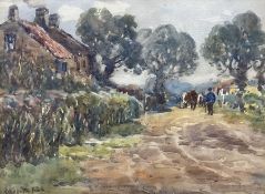James William Booth (Staithes Group 1867-1953): Driving Cattle down a Country Lane