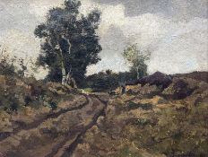 Jan van Vuuren (Dutch 1871-1941): Country Road with Figure and Wheelbarrow