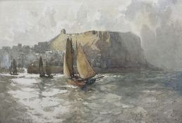 Harry Wanless (British c1872-1934): Fishing Smacks Leaving Scarborough Harbour