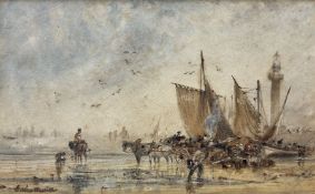 George Weatherill (British 1810-1890): Boats Unloading on Whitby Sands