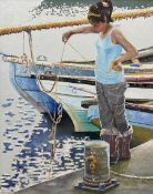 Dag Hagenaes Kjelldahl (Norwegian/Whitby Contemporary): Young Girl Fishing off the Pier