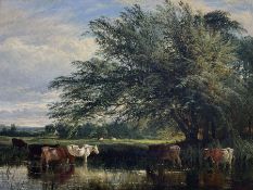 Henry Dawson (British 1811-1878): Cattle Watering