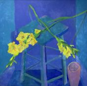 Catherine Ann Merkin (British 1969-): Yellow Flowers on a Stool