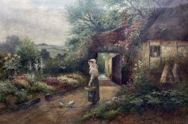 Ernest Charles Walbourn (British 1872-1927): Young Girl outside a Country Cottage