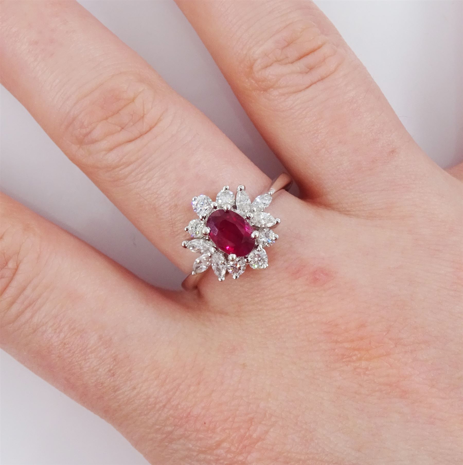 18ct white gold ruby and diamond cluster ring - Image 2 of 4