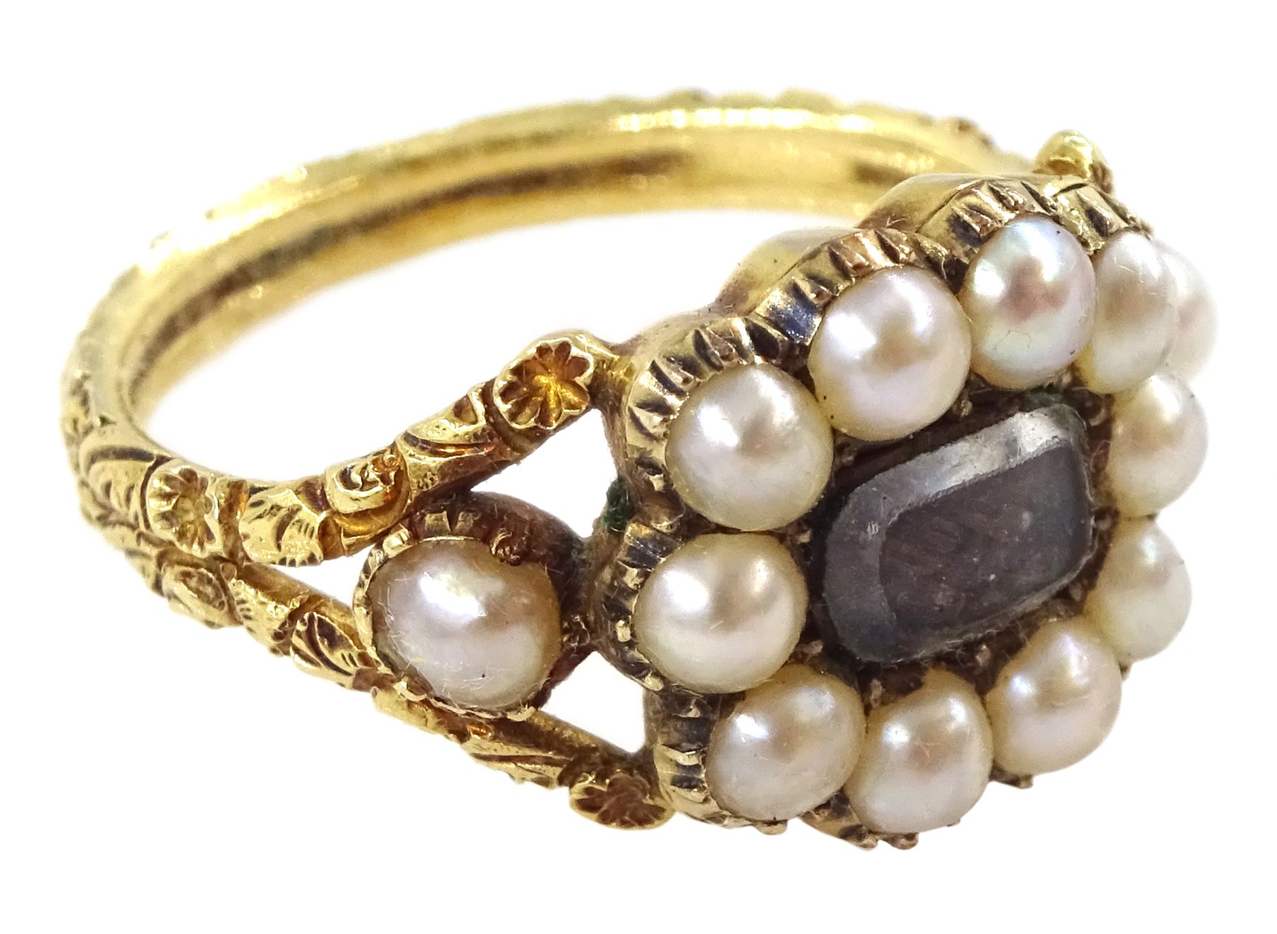 George III gold split pearl mourning ring - Image 4 of 6
