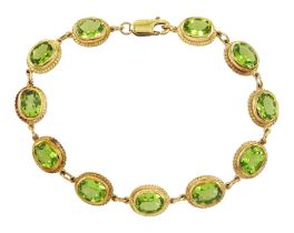 9ct gold peridot oval link bracelet
