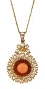 Gold coral and split pearl flower pendant