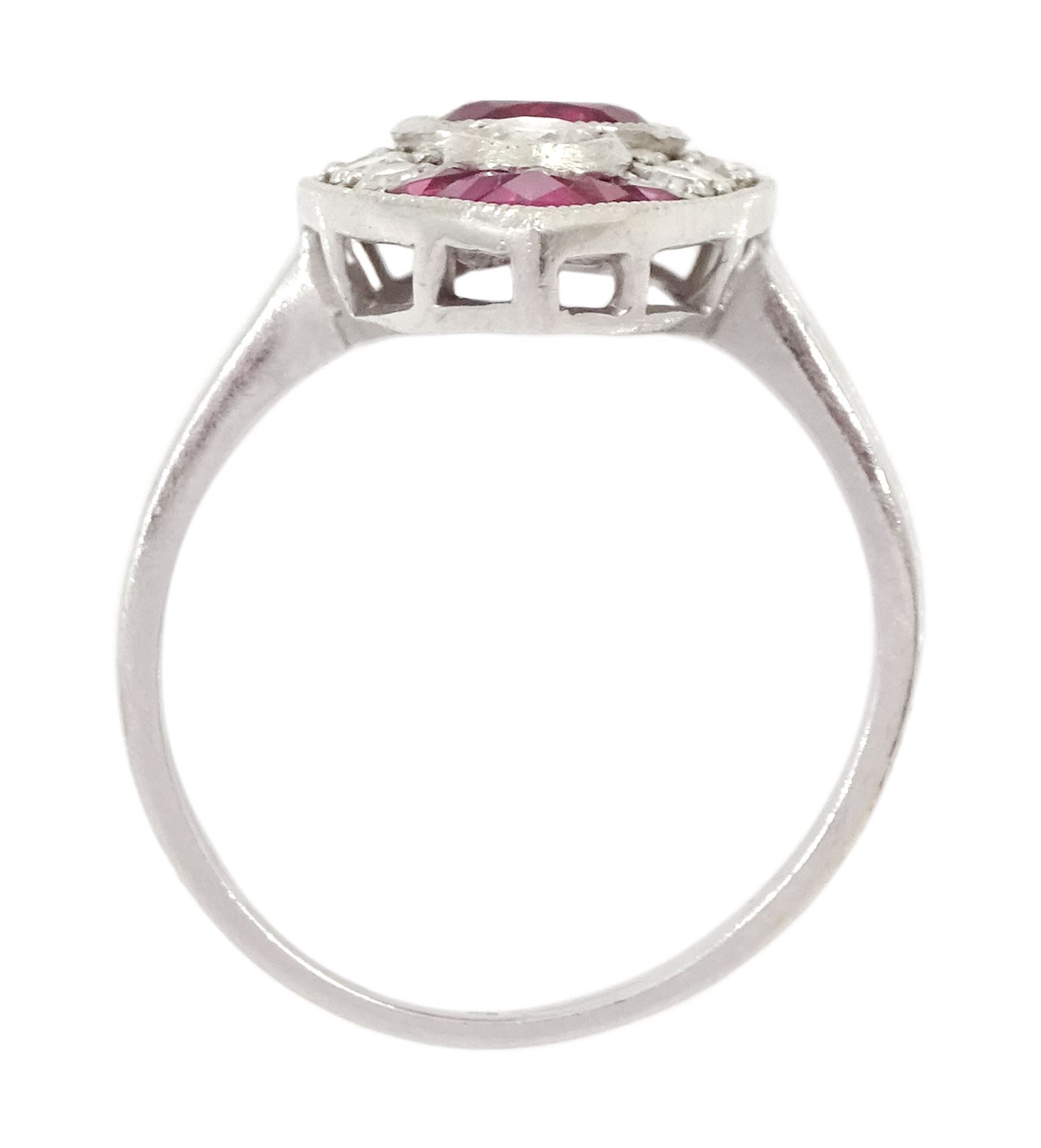 Platinum ruby and diamond marquise shaped ring - Image 4 of 4