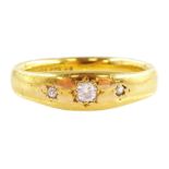 Victorian 22ct gold gypsy set three stone old cut diamond ring