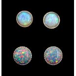 Two pairs of silver opal stud earrings