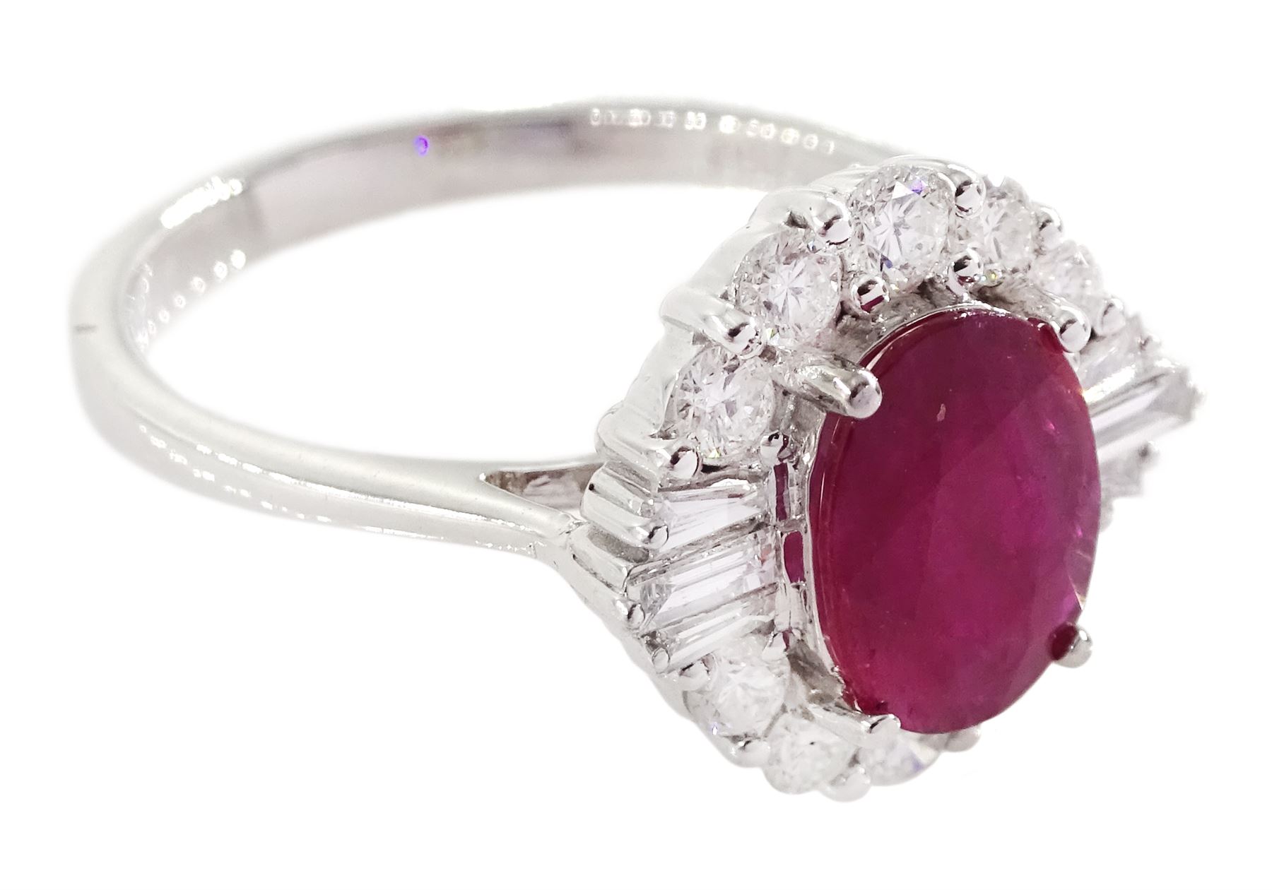 18ct white gold oval cut ruby and round brilliant cut diamond cluster ring - Image 3 of 4