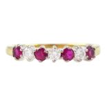 18ct gold seven stone ruby and round brilliant cut diamond half eternity ring