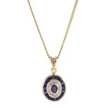 9ct gold sapphire and diamond chip pendant necklace