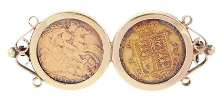 Queen Victoria 1859 gold half sovereign coin and an Edward VII 1907 gold half sovereign coin