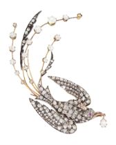 Victorian diamond swallow aigrette brooch