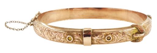 Edwardian 9ct rose gold buckle design hinged bangle
