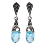 Pair of silver blue stone and marcasite pendant stud earrings