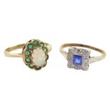 Early 20th century gold sapphire and diamond chip ring