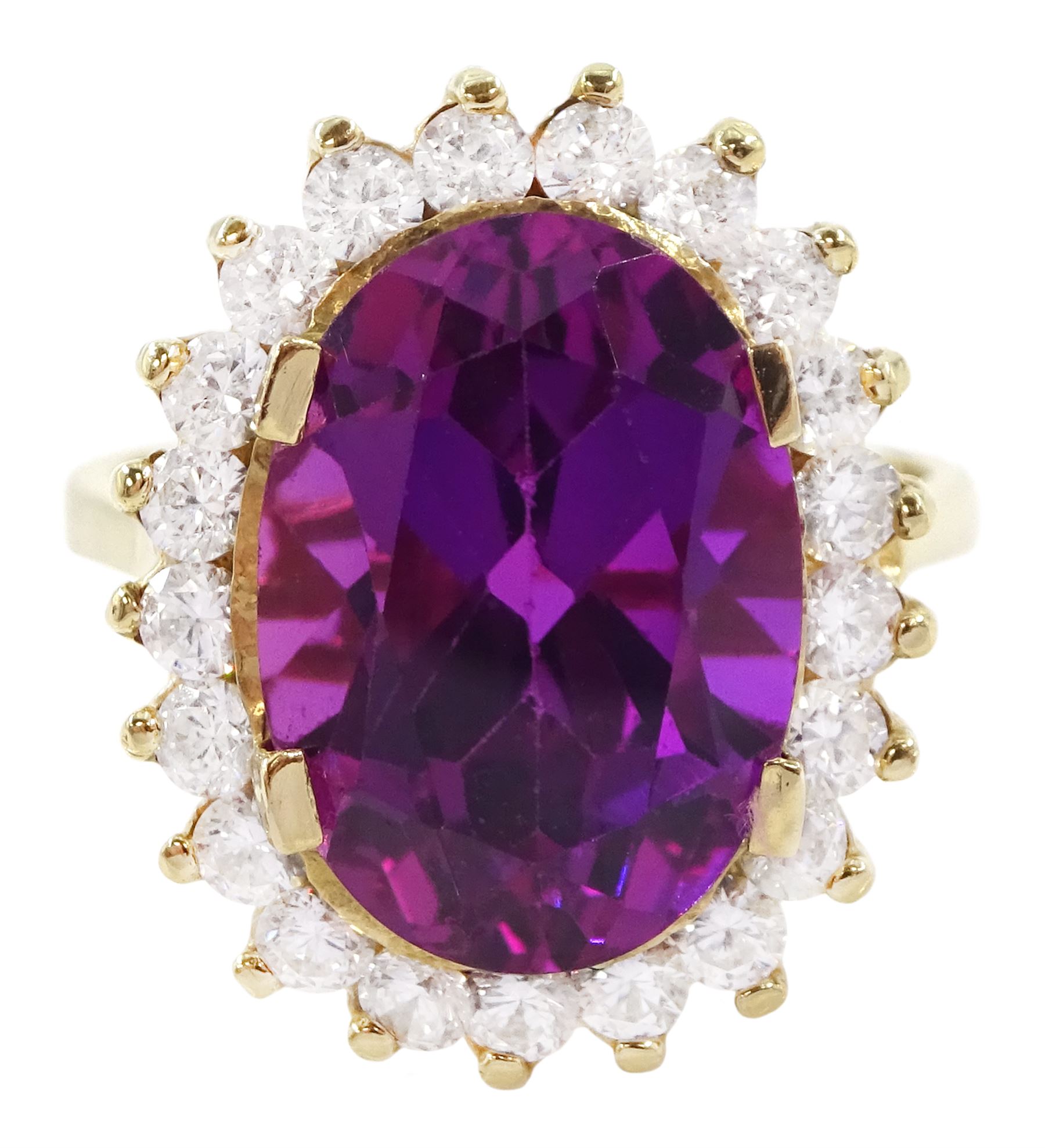 14ct gold synthetic purple sapphire and cubic zirconia cluster ring