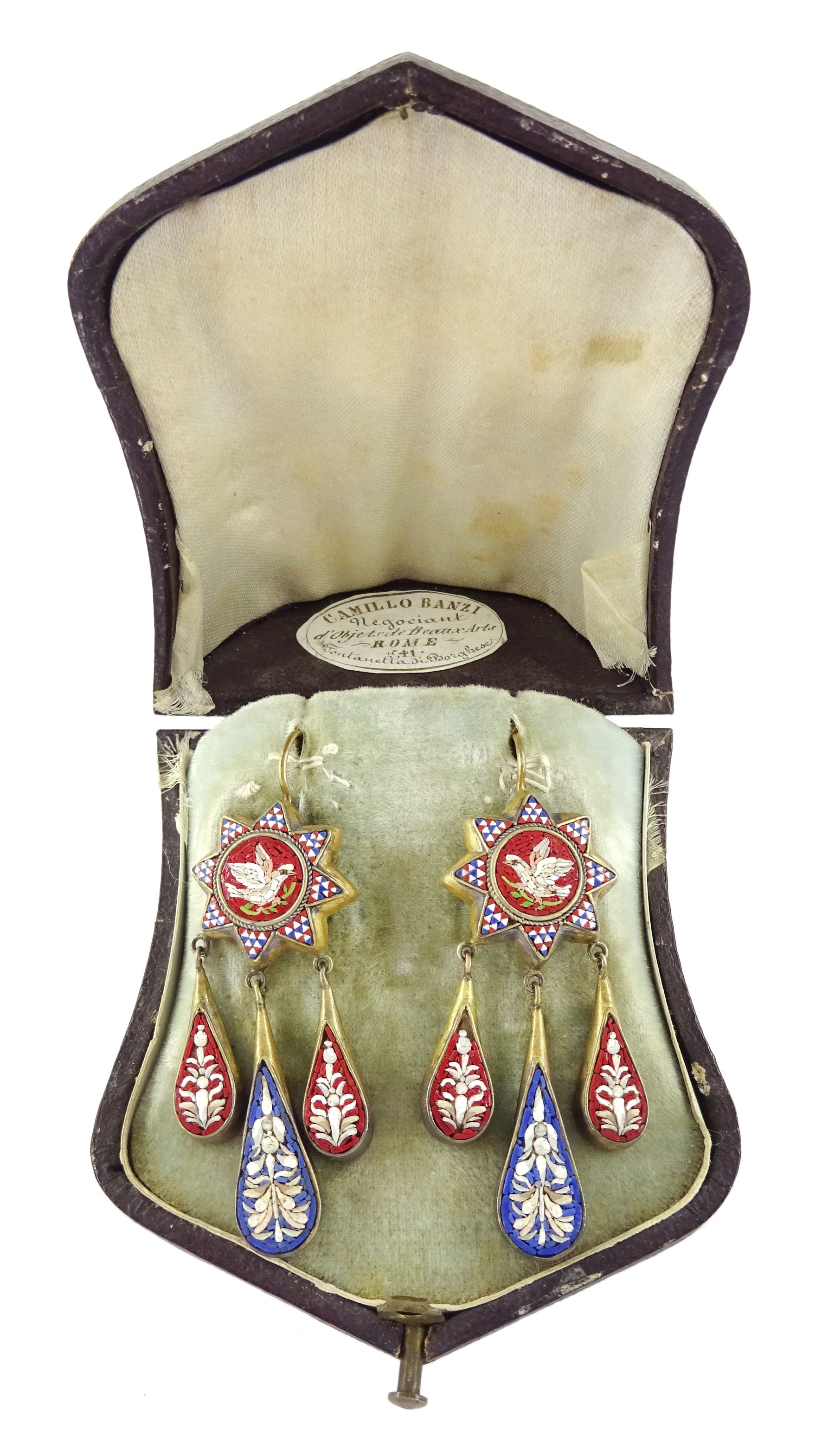 Pair of 19th century silver-gilt micro mosaic pendant earrings - Image 2 of 6