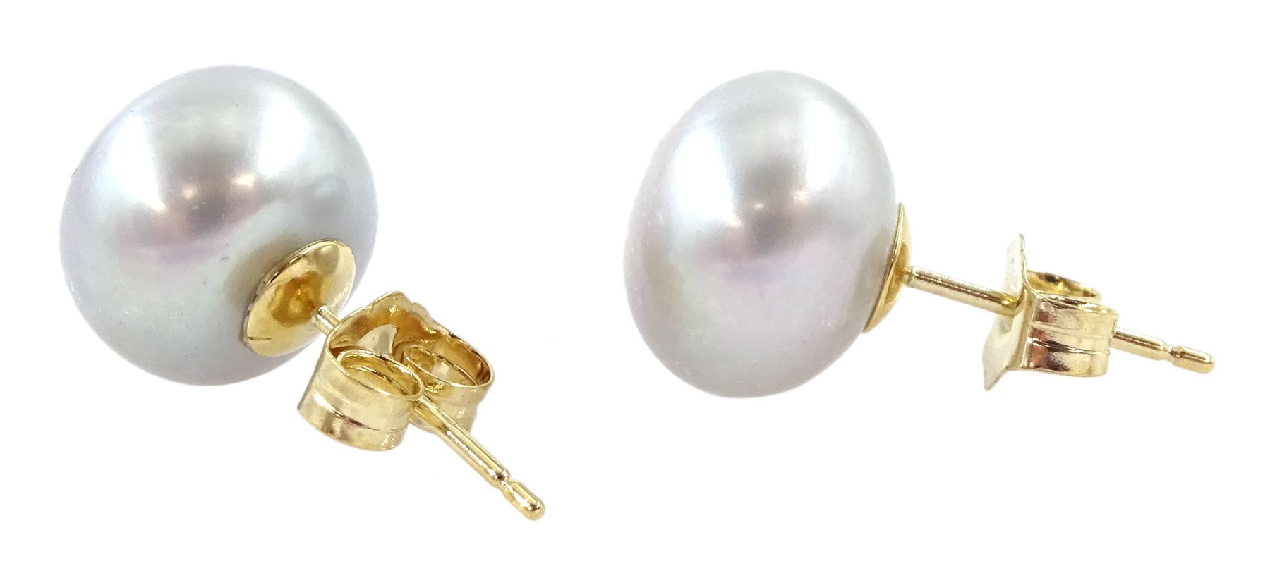 Pair of 9ct gold light grey pearl stud earrings - Image 2 of 2