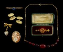 Victorian and later jeweller including gold bow pendant with clip