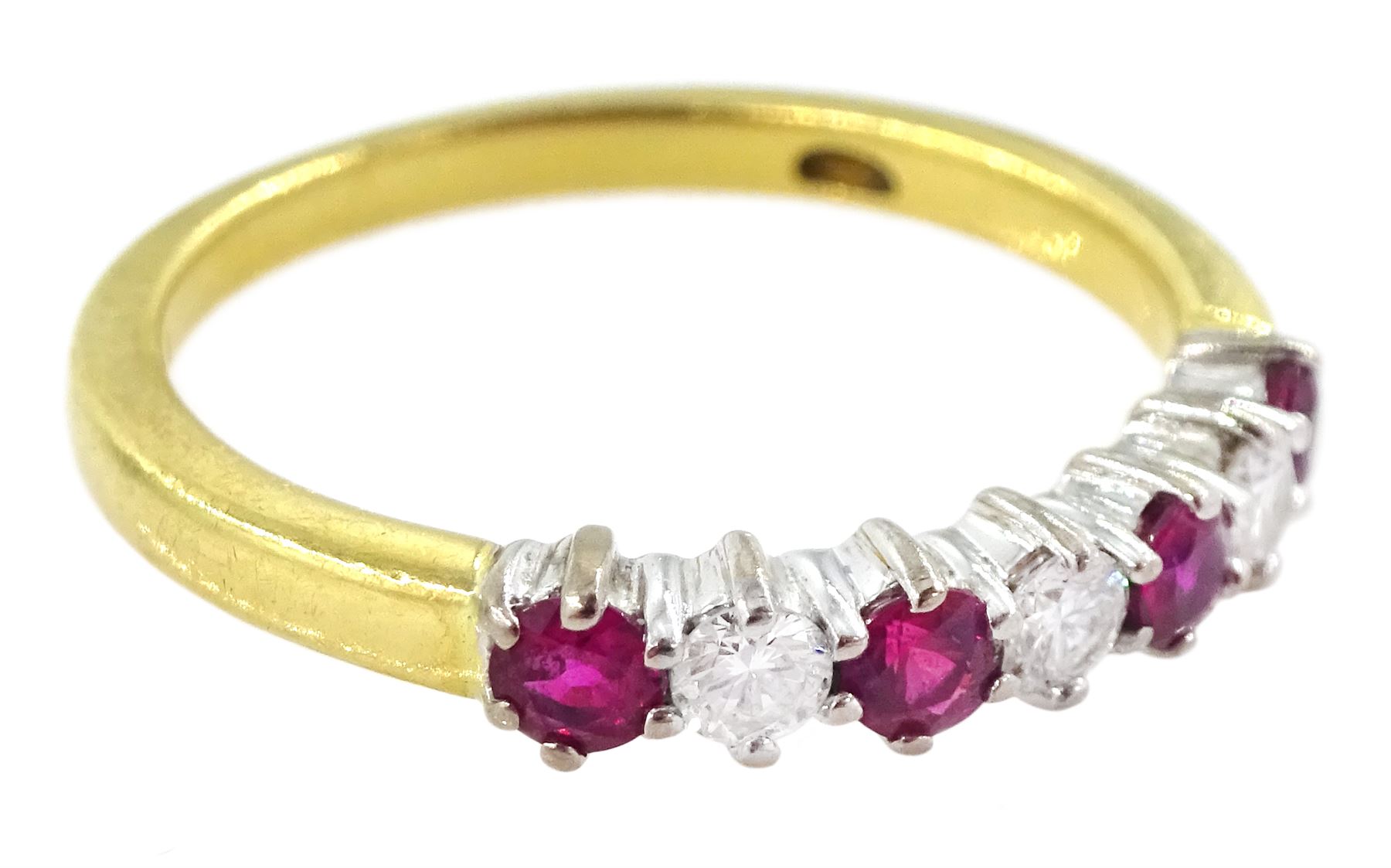 18ct gold seven stone ruby and round brilliant cut diamond half eternity ring - Image 3 of 4