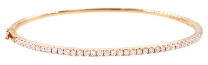 14ct rose gold round brilliant cut diamond hinged bangle